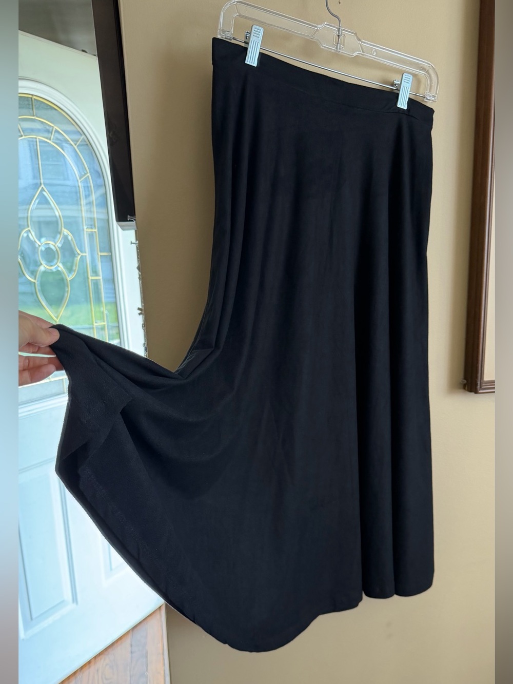 Batik Black Faux Suede A-Line Midi Skirt Sz 38 - Picture 4 of 12